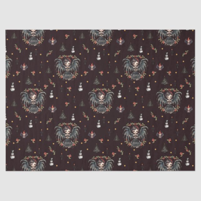 Papier Mousseline Ange de Noël gothique foncé (Recto)