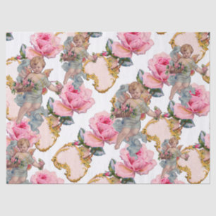 PAPIER MOUSSELINE ANGE DÉMONIAQUE CUEILLANT DES ROSES ROSES