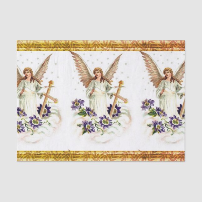 Papier Mousseline Angel Avec Croix Et Fleurs Clematis (Recto)
