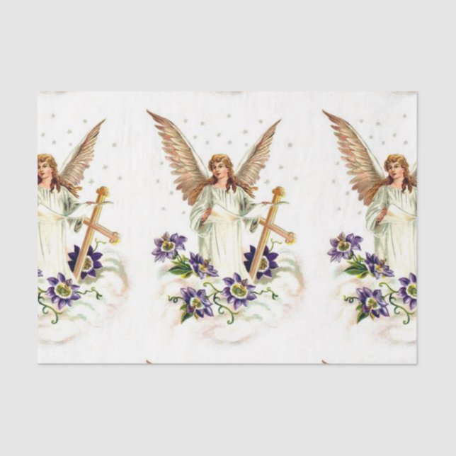 Papier Mousseline Angel Avec Croix Et Fleurs Clematis (Recto)