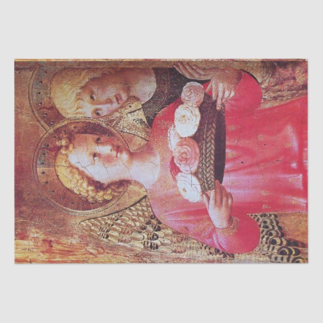 PAPIER MOUSSELINE ANGEL AVEC ROSES ET ARCHANGEL GABRIEL (Recto)