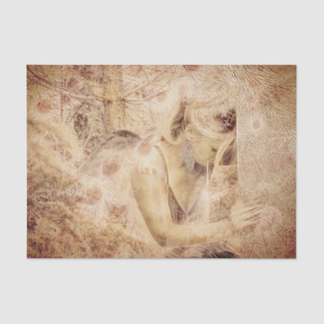 Papier Mousseline Angel Élégant brillant Sepia Brown Floral Antique (Recto)