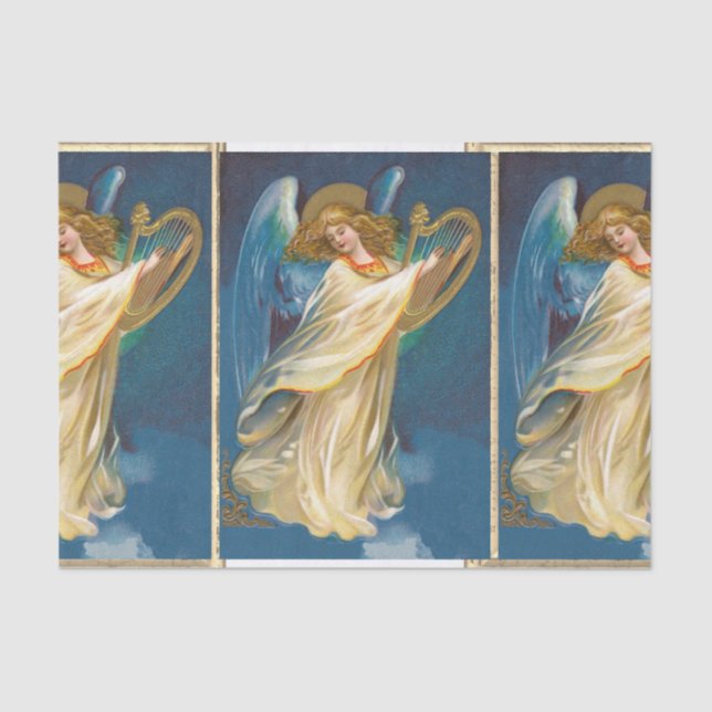 Papier Mousseline Angel Jouant De La Musique Sur Une Harpe (Recto)