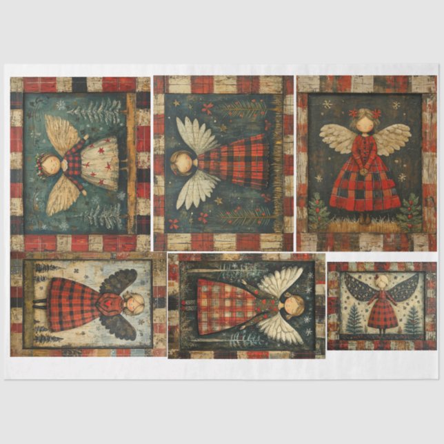 Papier Mousseline Anges de Noël Primitive Folkart (Recto)