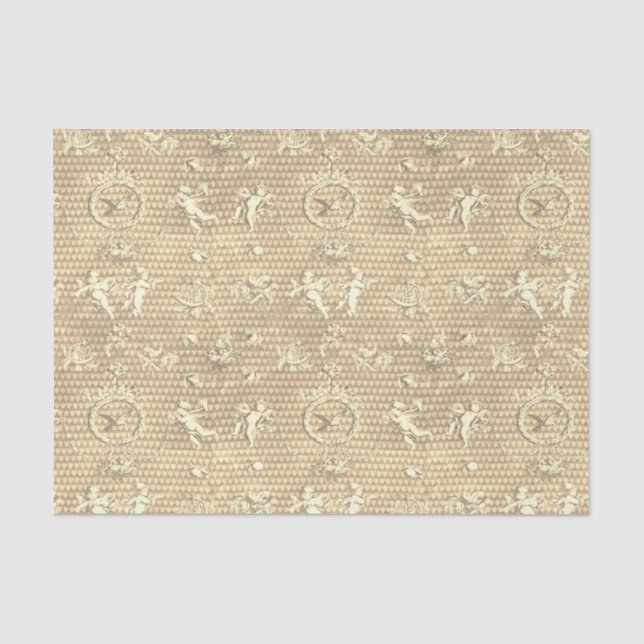 Papier Mousseline Anges et cœurs beige antique Cupid (Recto)