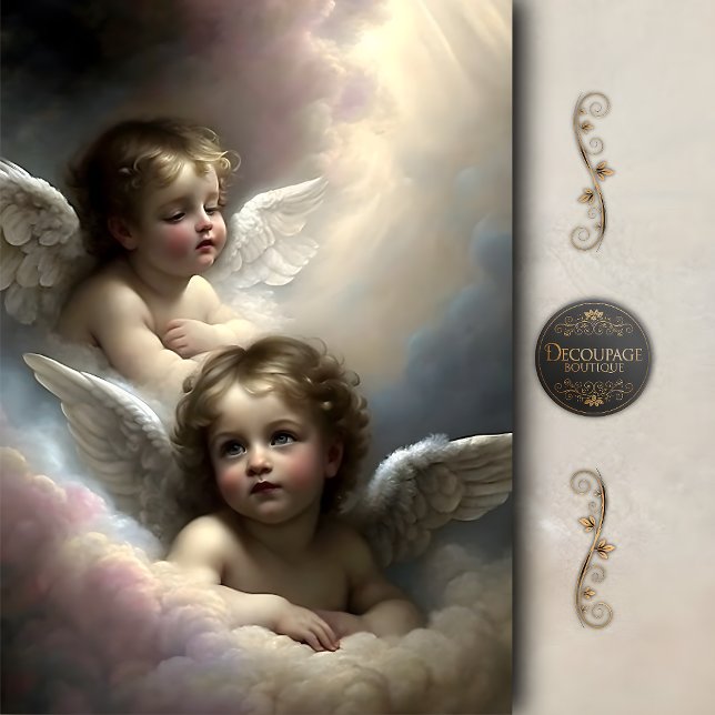 Papier Mousseline Anges Jumeaux Chérubins Nuages Pastel Découpage (Twin Cherub Angels Pastel Clouds Decoupage Tissue Paper)