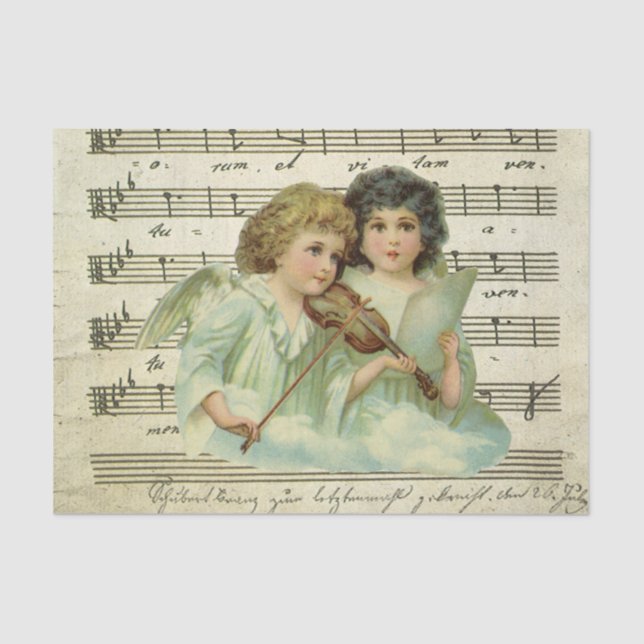 Papier Mousseline Anges victoriens violon et partition (Recto)