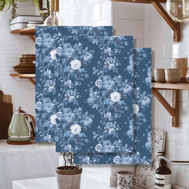 Papier Mousseline Anglais Floral Toile Marine Bleu Blanc LG Découpag (Créateur téléchargé)