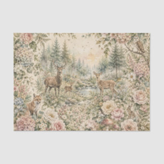 Papier Mousseline Animaux de la forêt de bois floral Cottagecore bot