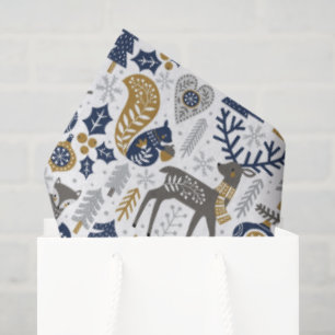 Papier Mousseline Animaux de la forêt scandinave Flocons de neige No