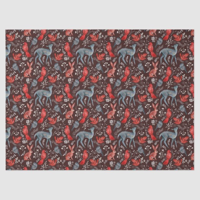 Papier Mousseline Animaux de Noël Folkart scandinave en Brown (Recto)