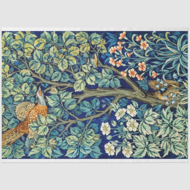 Papier Mousseline Animaux et fleurs, forêt, William Morris (Recto)