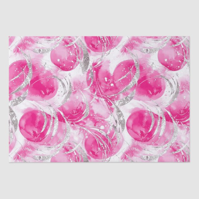 Papier Mousseline Anniversaire Cercles Abstraits Glam Argent Rose (Recto)