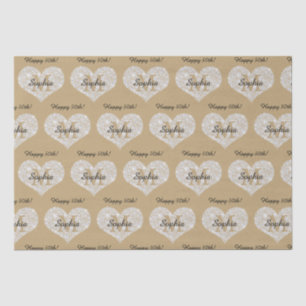 Papier Mousseline Anniversaire, Coeur Diamant, Monogramme Or, Nom