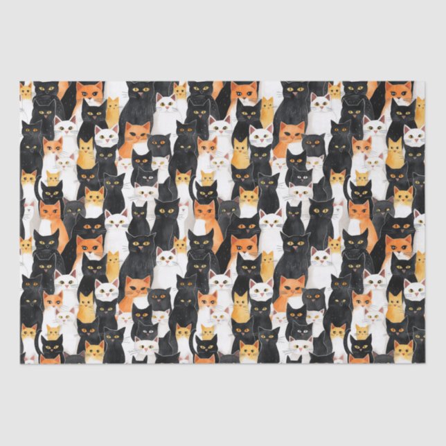 Papier Mousseline Anniversaire des chats noirs blancs orange (Recto)