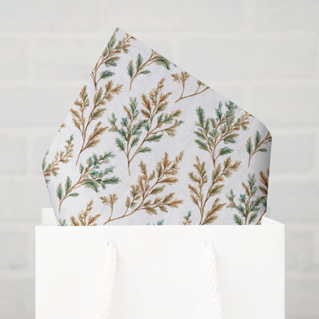 Papier Mousseline Anniversaire Feuilles Vertes Marron (Sac cadeau)
