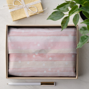 Papier Mousseline Anniversaire Fille Rose Pâle Rayures Points Blancs