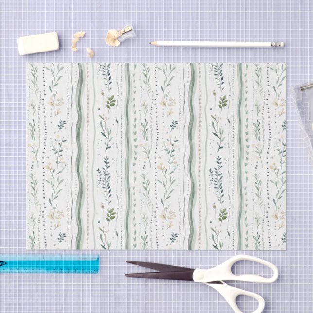 Papier Mousseline Anniversaire Floral Chic Blanc Vert (Artisanat)