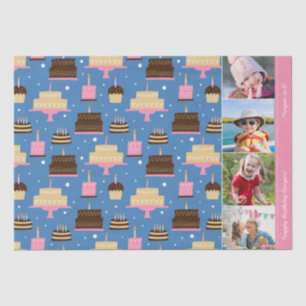 Papier Mousseline Anniversaire Motif de gâteau Nom personnalisé + Ph