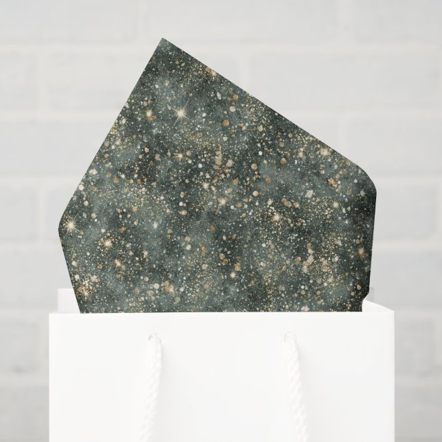 Papier Mousseline Anniversaire Paillettes Or Vert (Sac cadeau)