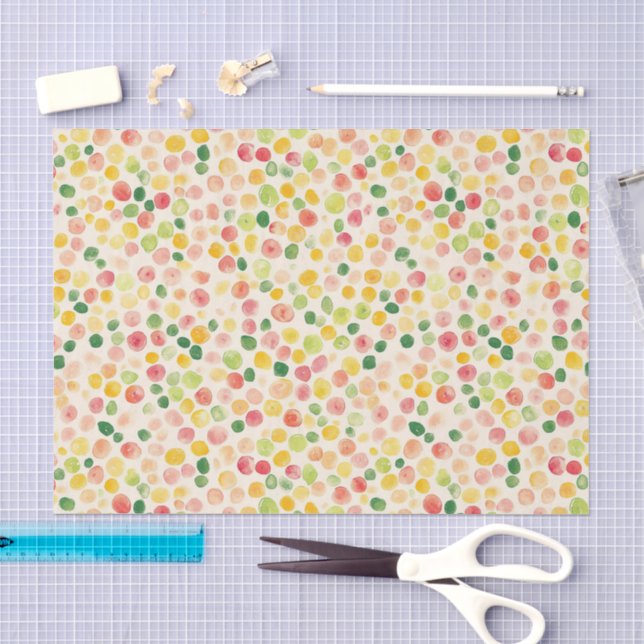 Papier Mousseline Anniversaire Pastel Rose Jaune Vert Points Fruités (Artisanat)