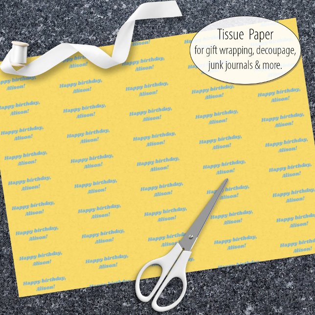 Papier Mousseline Anniversaire personnalisé Jaune (Tissue paper for gift wrap and decoupage)