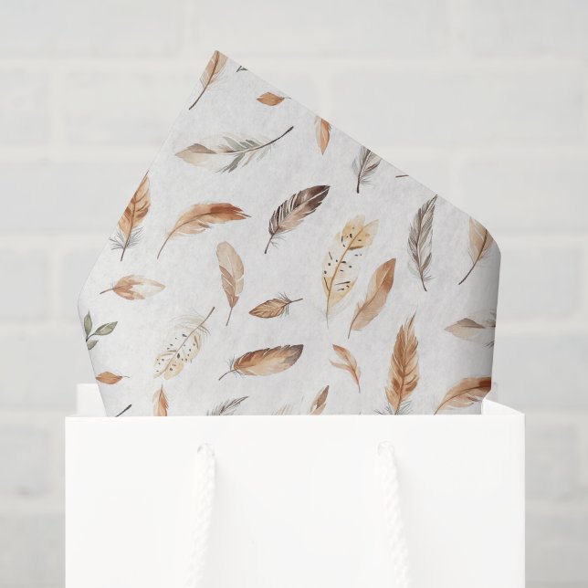 Papier Mousseline Anniversaire Plumes Boho Crème (Sac cadeau)