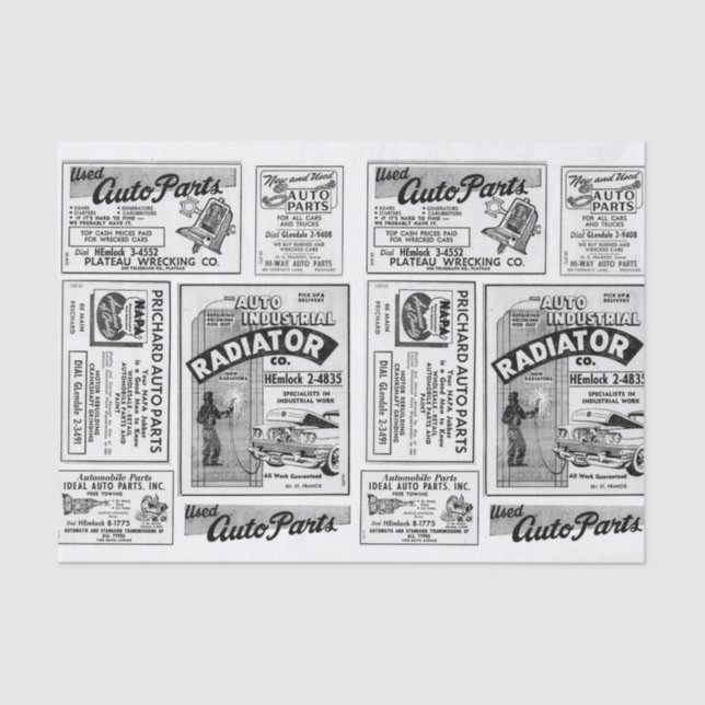 Papier Mousseline Annonce automobile vintage Découpage, Cadeau (Recto)