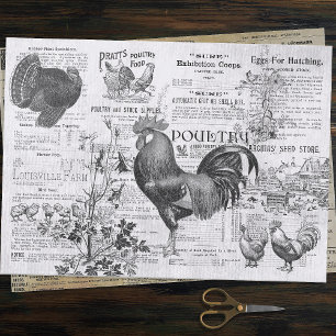 Papier Mousseline Annonces horticoles du coq antique Ephemera Grey