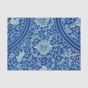 Papier Mousseline Antique classique chinois Floral Cobalt Blue Motif