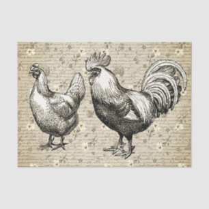 Papier Mousseline Antique Coq Beige Vintage Hen French Script