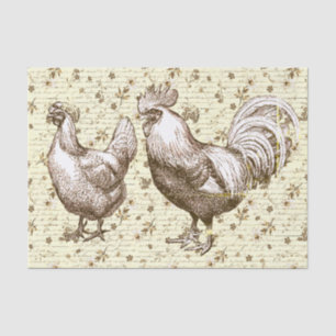 Papier Mousseline Antique Coq Beige Vintage Hen French Script