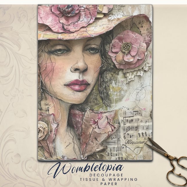 Papier Mousseline Antique Floral Collage Femme Portrait Découpage (Créateur téléchargé)