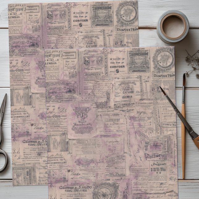 Papier Mousseline Antique French Collage (French Lavender Collage Tissue Paper)