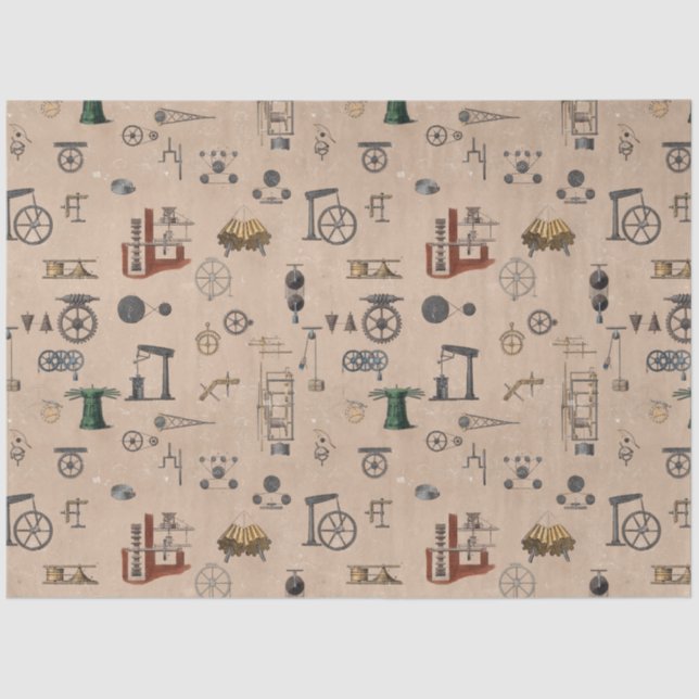 Papier Mousseline Antique Ingénierie Mécanique Motif scientifique (Recto)