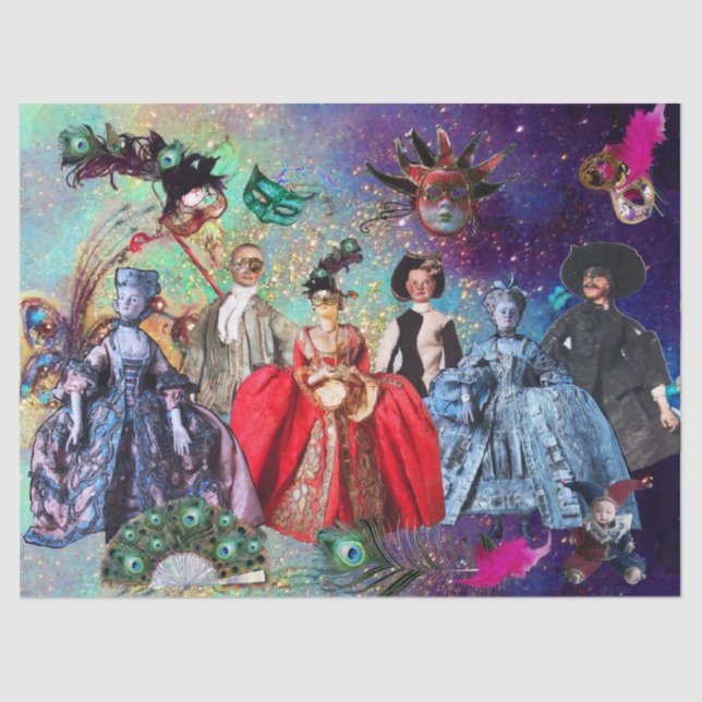 PAPIER MOUSSELINE ANTIQUE ITALIENNE PUPPETS ET MASQUES MASQUERADE PA (Recto)