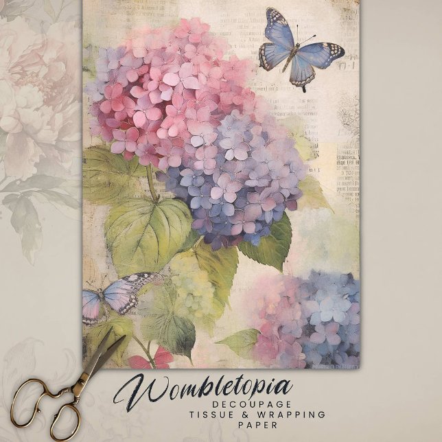Papier Mousseline Antique Pink Purple Hydrangea Ephemera Découpage (Créateur téléchargé)