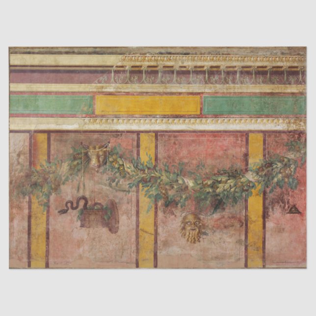 PAPIER MOUSSELINE ANTIQUE ROMAN FRESCO,SATYR MASK,GARLAND,FRUITS  (Recto)