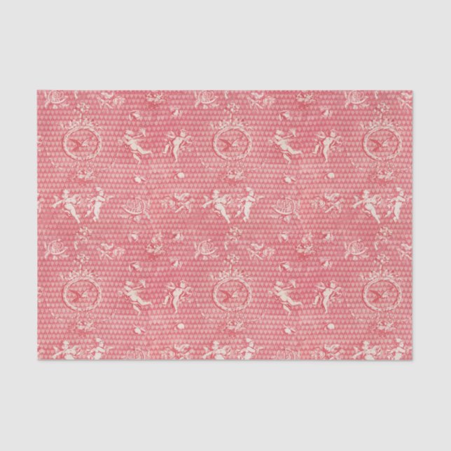 Papier Mousseline Antique rose rouge Anges et Coeurs cupides (Recto)