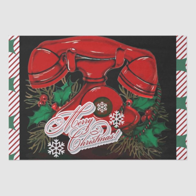 Papier Mousseline Antique Rouge Noël Téléphone Cadeau (Recto)