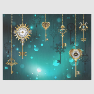 Papier Mousseline Antique Skeleton Keys on Green Background