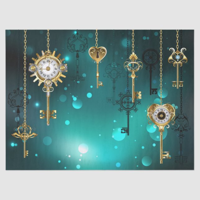 Papier Mousseline Antique Skeleton Keys on Green Background (Recto)