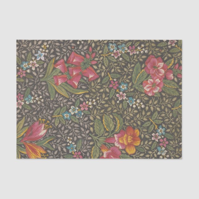 Papier Mousseline Antique Toile de Jouy 1800 Branches florales (Recto)