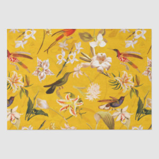 Papier Mousseline Antique Tropical Hummingbird Jungle Motif Jaune