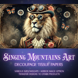 Papier Mousseline Antique Vintage Steampunk Lion Découpage