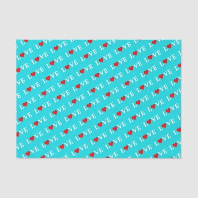 Papier Mousseline Aqua Blue LOVE (Recto)