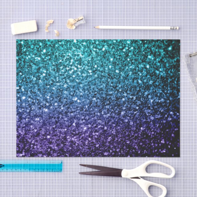 Papier Mousseline Aqua blue ombre brillant faux parties scintillant  (Artisanat)