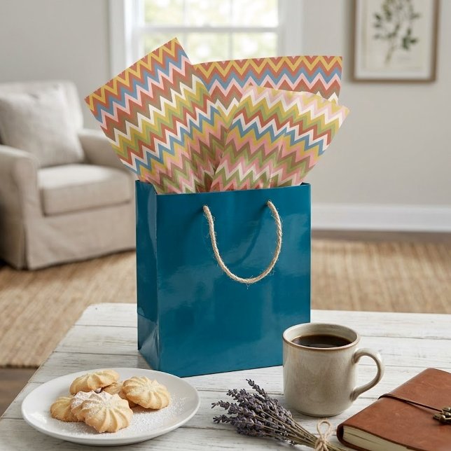 Papier Mousseline Aqua Blue Orange Rose Rouge Lime Vert Zigzag Art (Créateur téléchargé)