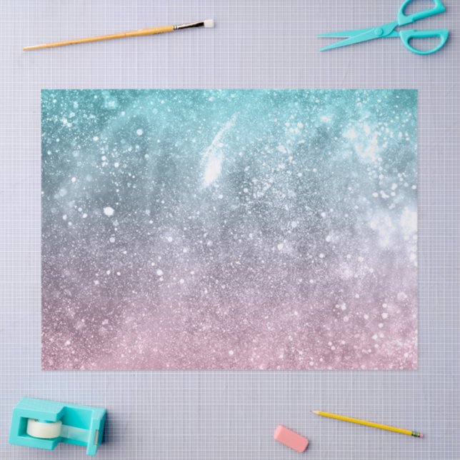 Papier Mousseline Aqua blue Pink ombre mer galaxie abstraite (Artisanat)