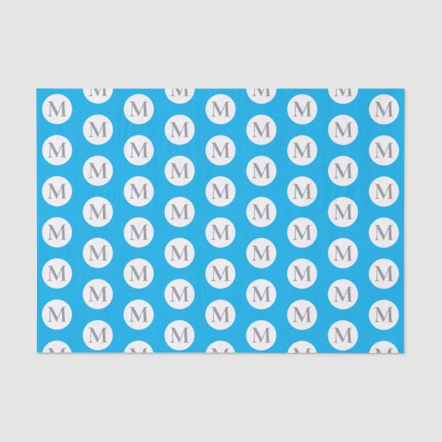 Papier Mousseline Aqua Blue Polka Dot Monogramme (Recto)